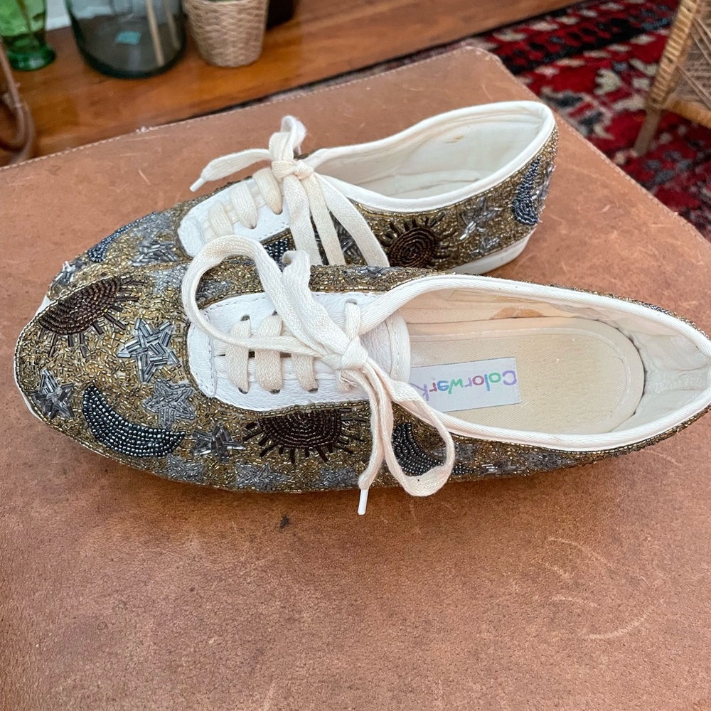 Colorwerks Rare Vintage Celestial Sun and moon beaded shoes